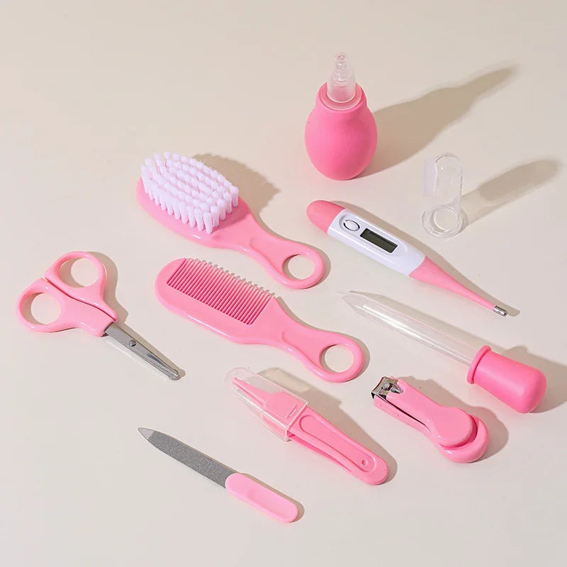 10-in-1 Baby Care Kit: Newborn Grooming Set (Nail Clippers/Brush/Thermometer) for Infant (Pink/Blue)