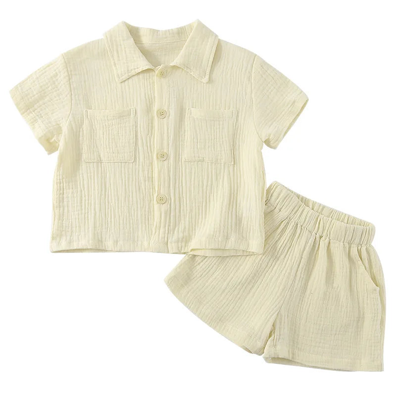 Children's Summer Clothing Set Boys' Short Sleeve Shirt Shorts 2pcs Casual Suit Girls' Solid Color Dress Sister Brother Outfit