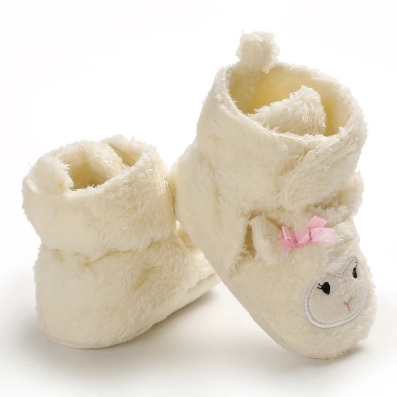 Winter baby's small animal shaped cloth soled cotton shoes with warm and plush thick Velcro baby's walking cotton shoes