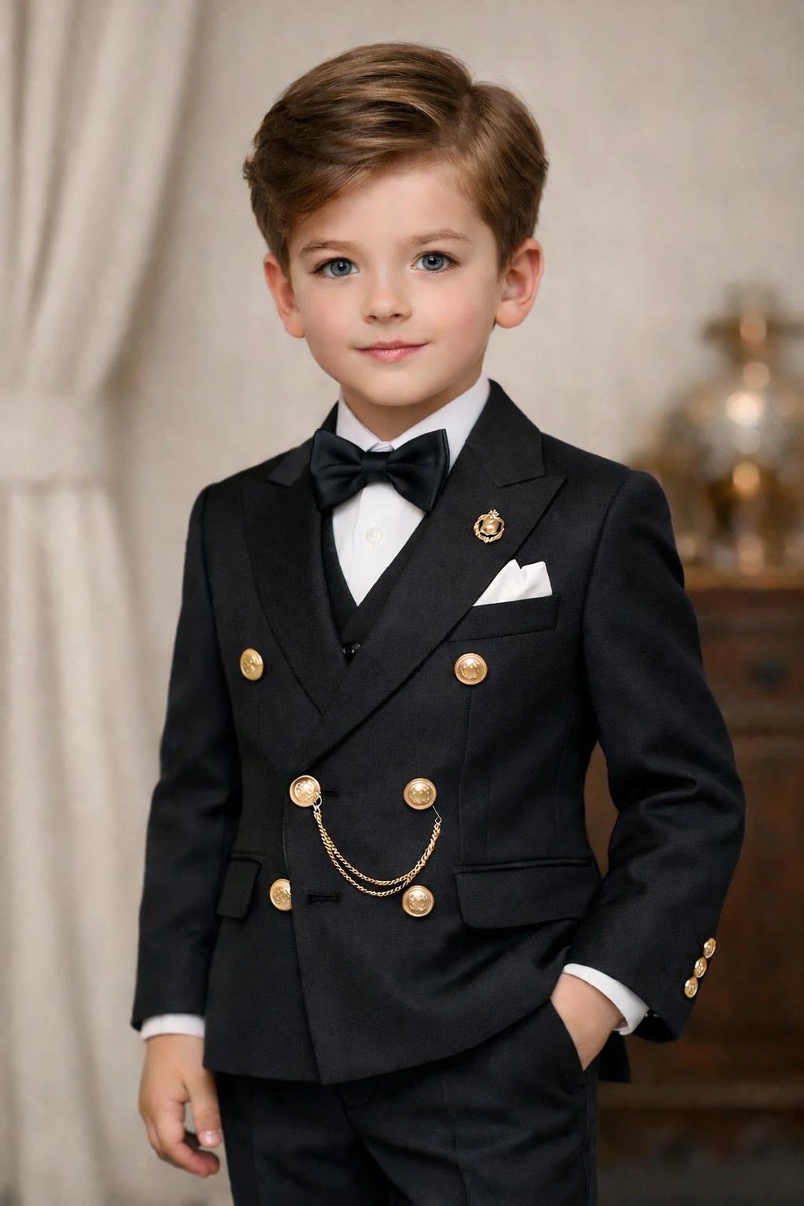 Boys Double Breasted Suit 2 Pieces Wedding Tuxedo Ring Bearer Outfit for Birthday Party Kids Set Custom Made Boy Blazer Pants