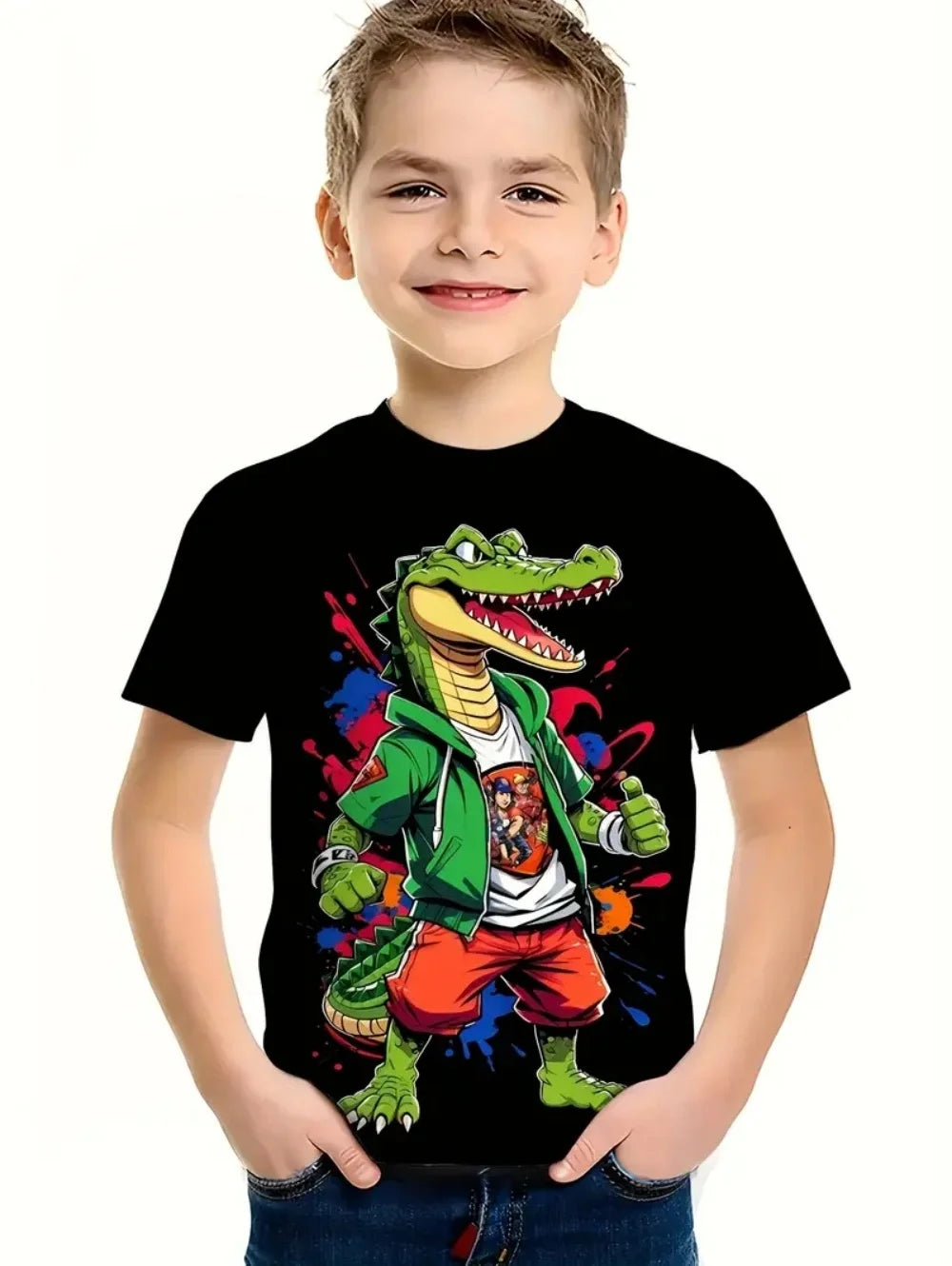 Boys Kids Clothes 3D Print Cartoon Dinosaur Graphic T Shirts Fashions Summer Streetwear O-Neck Short Sleeves T-Shirts for Boys
