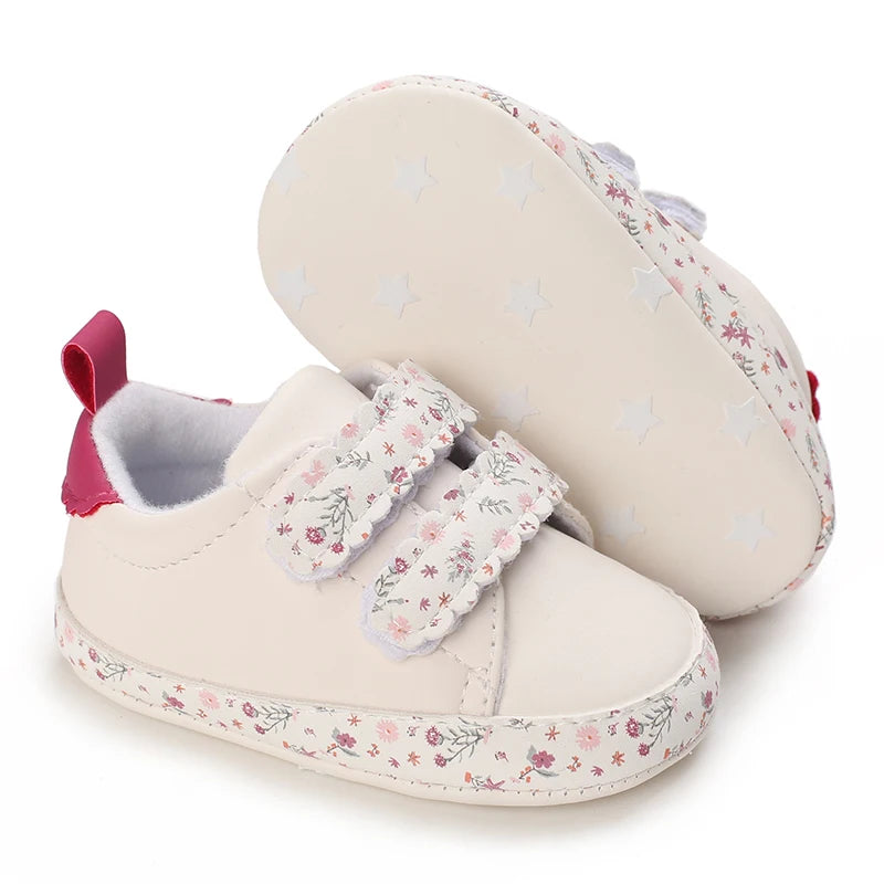 Baby Shoes Infant Pre-Walker Shoes, Floral Embroidery/ Bow Princess Sneakers, Soft Sole Casual Footwear for Baby Girls0-18M