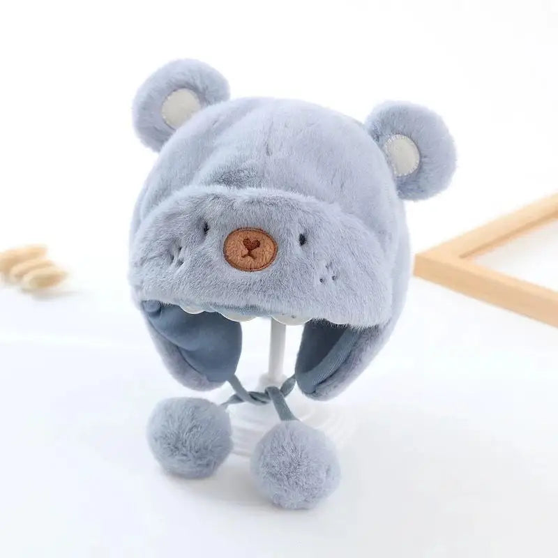 Cute Winter Warm Kids Girl Boys Baby Hats Fleece Wool Hemming Caps With Ball Solid Wool Ear Protection Hats Soft Newborn Bonnet