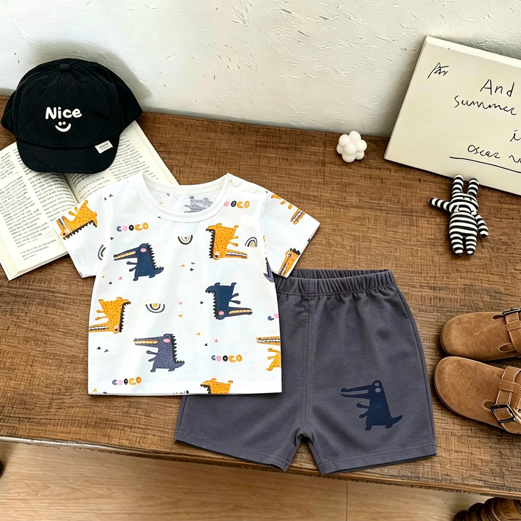 Baby Clothing Fashion Costume New Cartoon Tshirt+Shorts Two Piece Set Outer Wear Children Cute Tees All-match Shorts Outfit