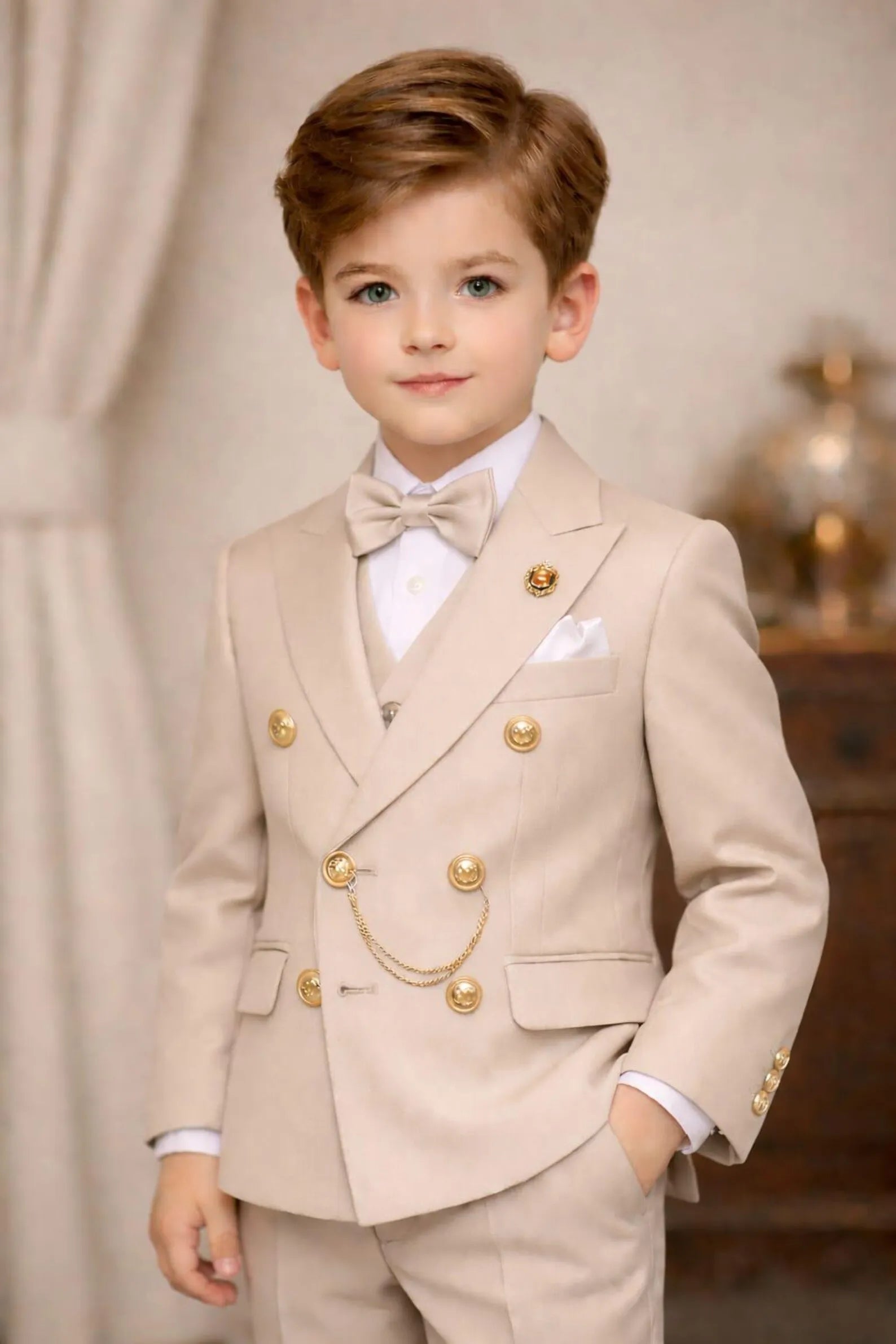 Boys Double Breasted Suit 2 Pieces Wedding Tuxedo Ring Bearer Outfit for Birthday Party Kids Set Custom Made Boy Blazer Pants