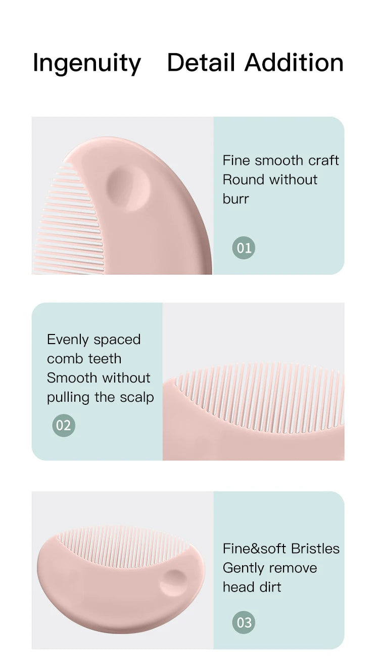 Cute 2 in 1 Eco-friendly Infant Care Baby Comb Brush Set Soft Bristles Hair Brush Round Shape