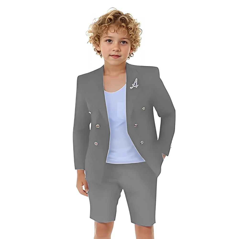Boys Shorts Suit for Summer 2 Piece Slim Fit Double Breasted Beach Wedding Tuxedo Kids Formal Suit Outfit