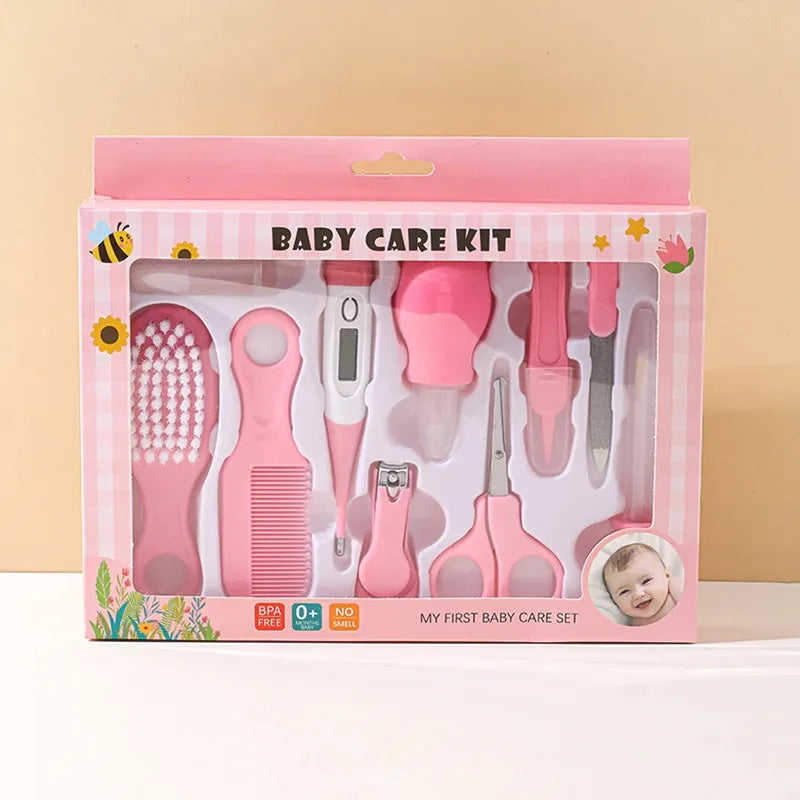 10-in-1 Baby Care Kit: Newborn Grooming Set (Nail Clippers/Brush/Thermometer) for Infant (Pink/Blue)