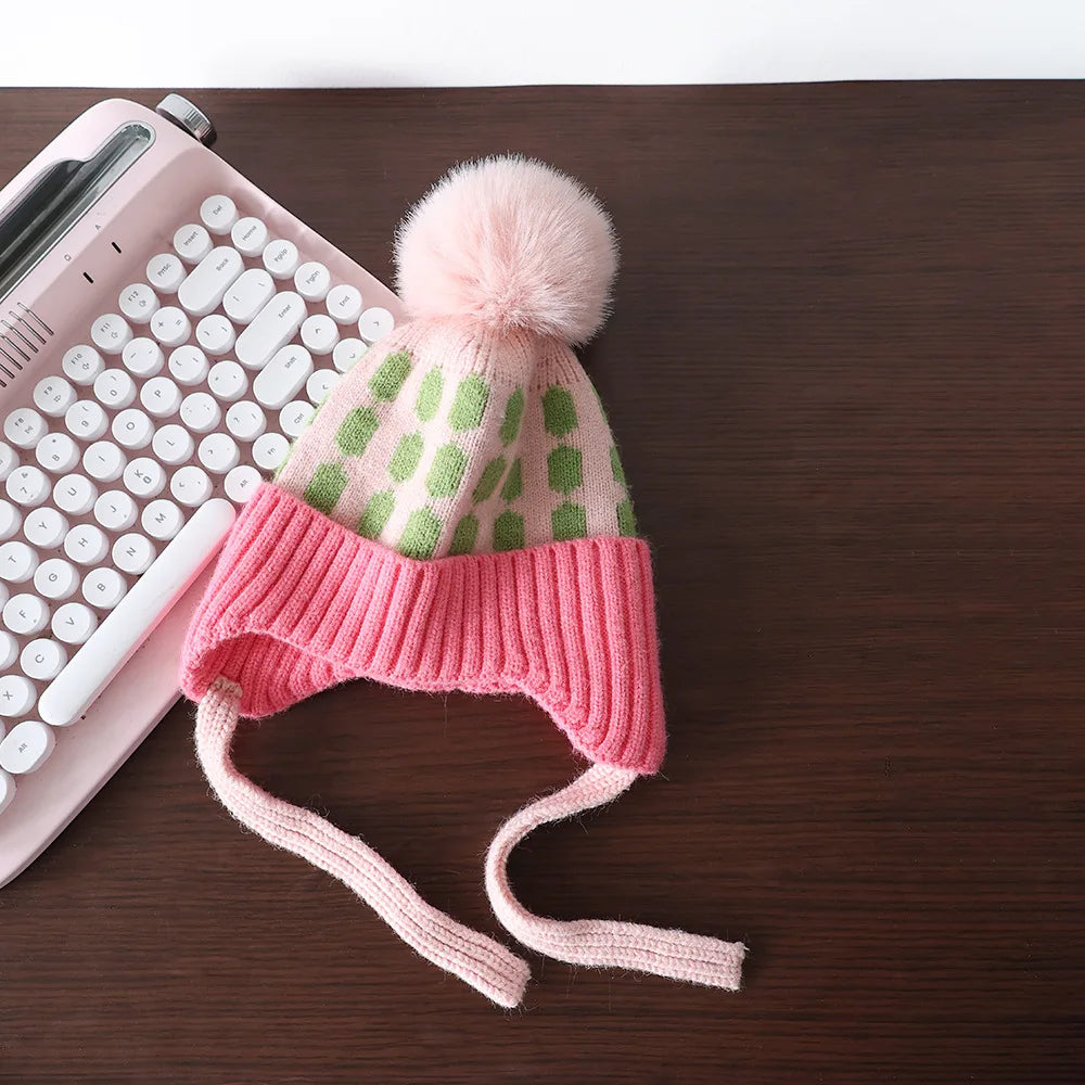 Winter Baby Hat Pompom Fleece Lining Baby Beanie Infant Bonnet Kids Cap For Girls Boys Bobble Kids Hat For Children 1-4y