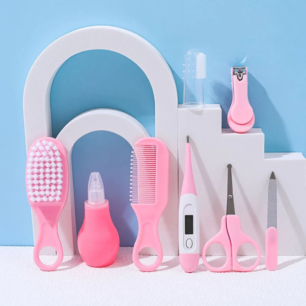 8pcs EVA Bag Baby Health Care Kit Soft Bristle Brush Material Safety Child Care Cleaning Set Nail Clippers Comb Thermometer