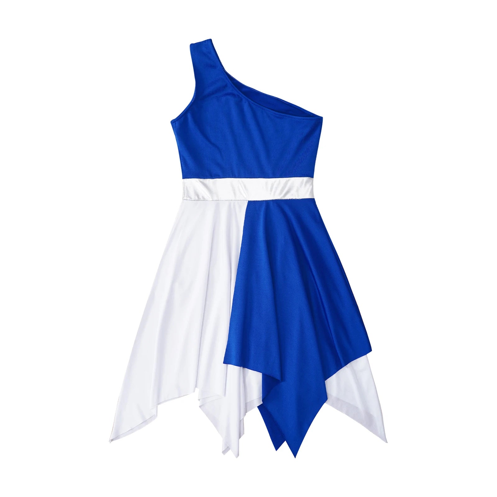 Kids Girls Modern Lyrical Ballroom Dance Dress Church Choir Praise Costume Sleeveless Asymmetrical Hem Contrast Color Gown