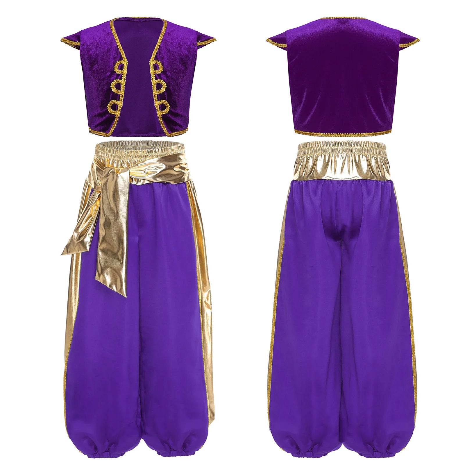 Teen Boys Arabian Prince Dress Up Outfit Halloween Lamp Elf Cosplay Costume Cap Sleeve Vest with Harem Pants Arab Dance Bloomers