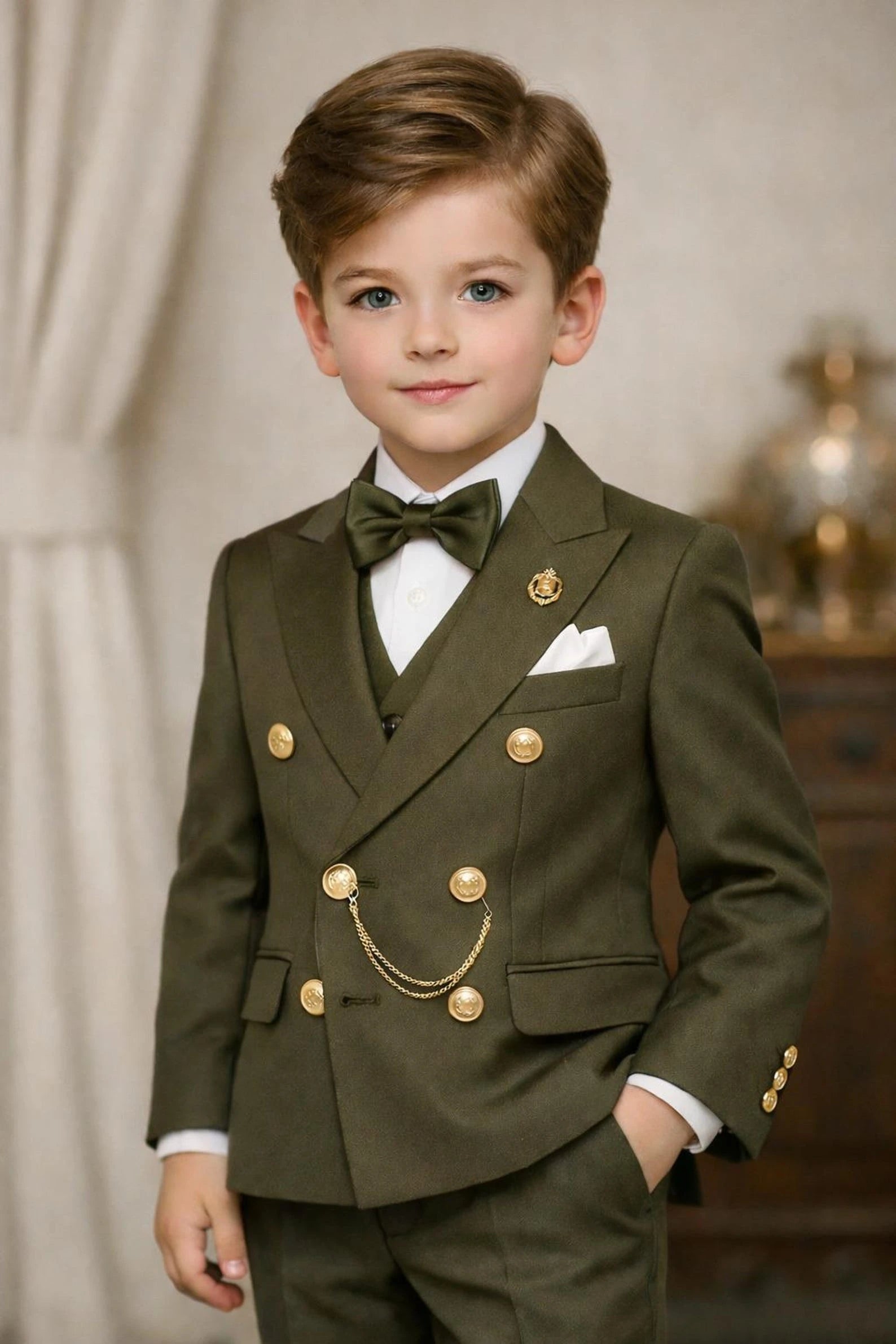 Boys Double Breasted Suit 2 Pieces Wedding Tuxedo Ring Bearer Outfit for Birthday Party Kids Set Custom Made Boy Blazer Pants