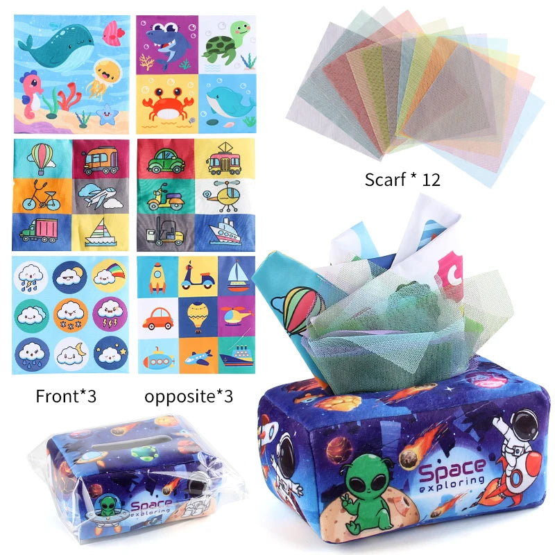 Baby Tissue Box Montessori Educational Toys Colorful Soft Sensory Toy For Toddler Finger Exercise Pumping Silk Scarf Gifts 0-18M