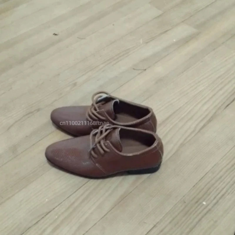 Boys' Dance Leather Shoes New British Style Leather Material Lace Up Children's Student Black Stage Dance Performance Shoes