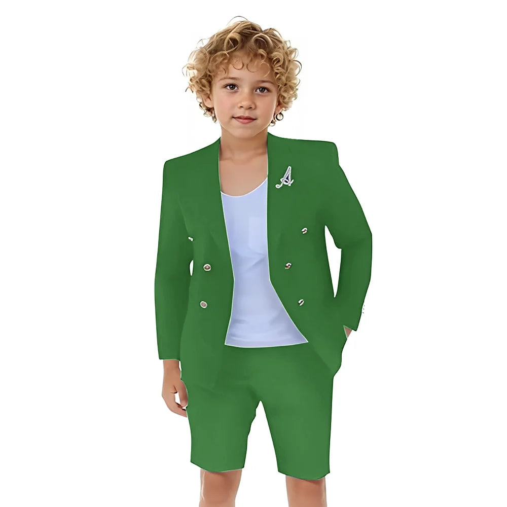 Boys Shorts Suit for Summer 2 Piece Slim Fit Double Breasted Beach Wedding Tuxedo Kids Formal Suit Outfit