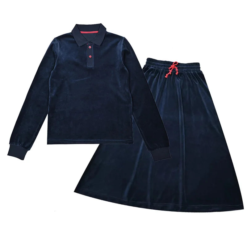 Family Clothes Navy Velour Set Girls Dress Boys Shirt Baby Romper Older 2 Pieces Set Long Sleeves Children Outfit Clothes