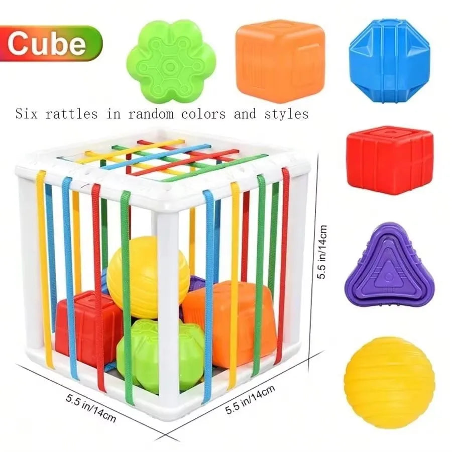 Montessori Baby Grasping Ball, Rainbow Sensory Toy with Rattle & Teether, Early Educational Shape Sorter for Fine Motor Skills