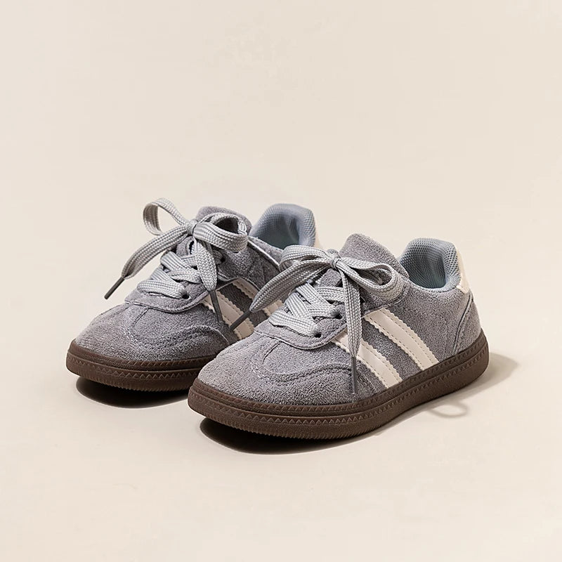 2025 Spring Autumn New Boys' Soft soled Sports and Leisure Shoes Girls' Baby Color blocked Board Shoes Brown Grey Size 23-36