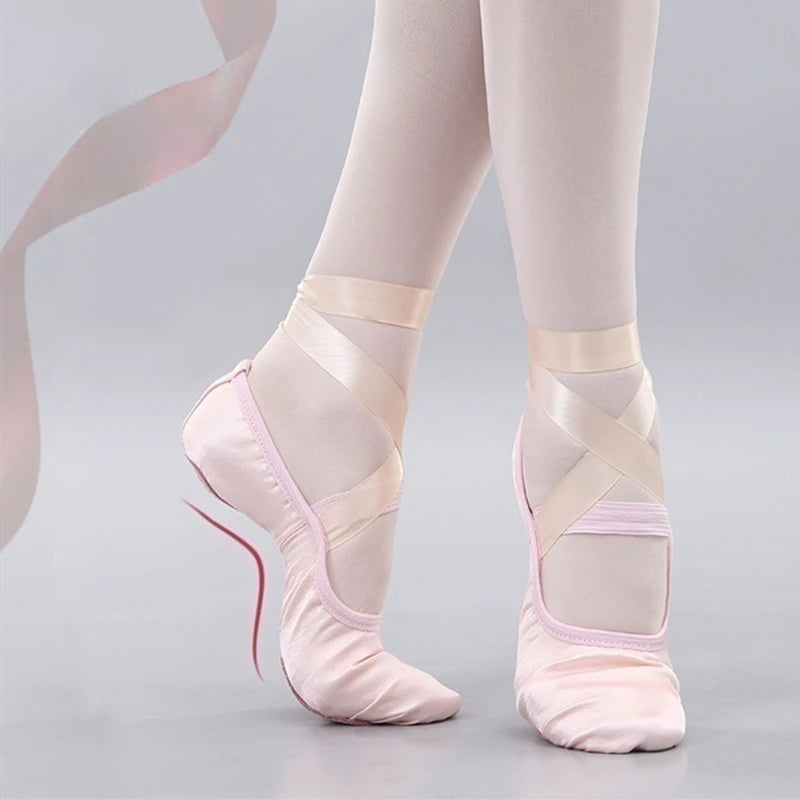 Girls Ballet Shoes Kids Satin Dance Slippers With Ribbon Toddler Soft Split Sole Ballerina Practice Gym Adult Yoga Cat Claw Shoe