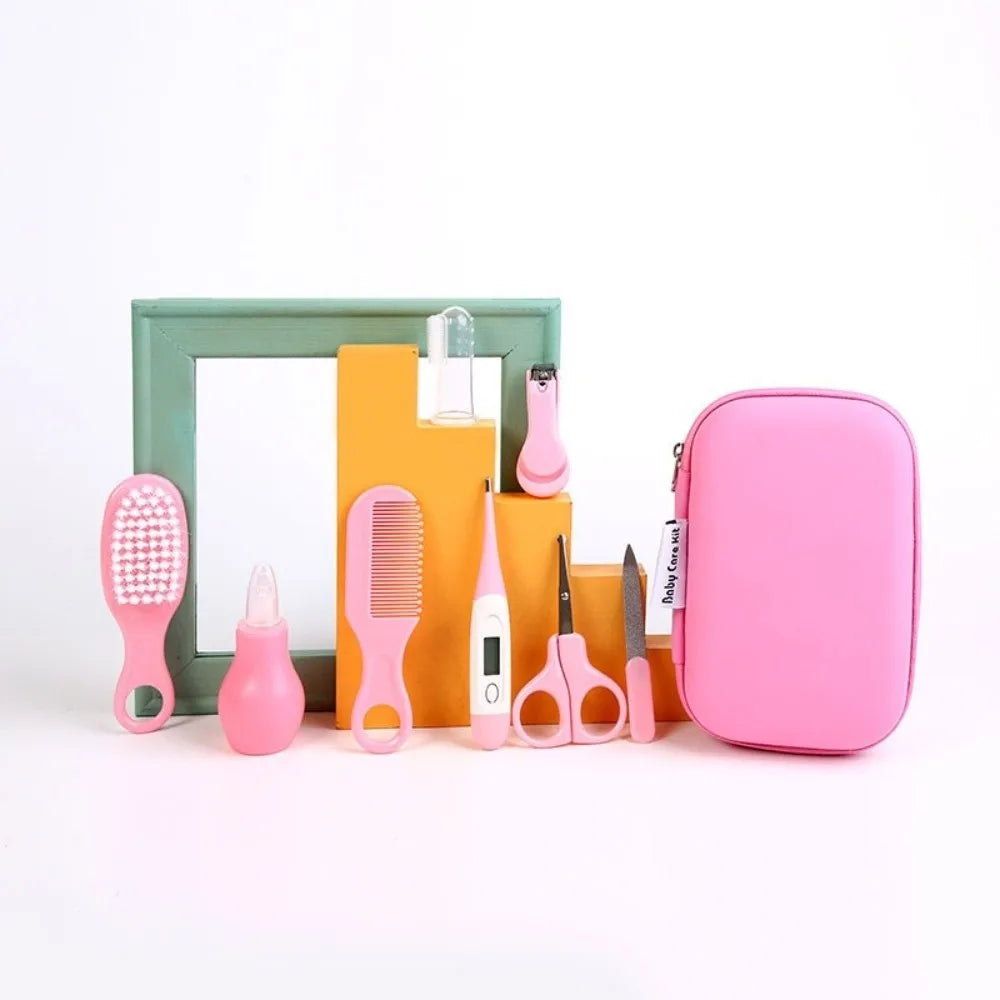 8pcs EVA Bag Baby Health Care Kit Soft Bristle Brush Material Safety Child Care Cleaning Set Nail Clippers Comb Thermometer