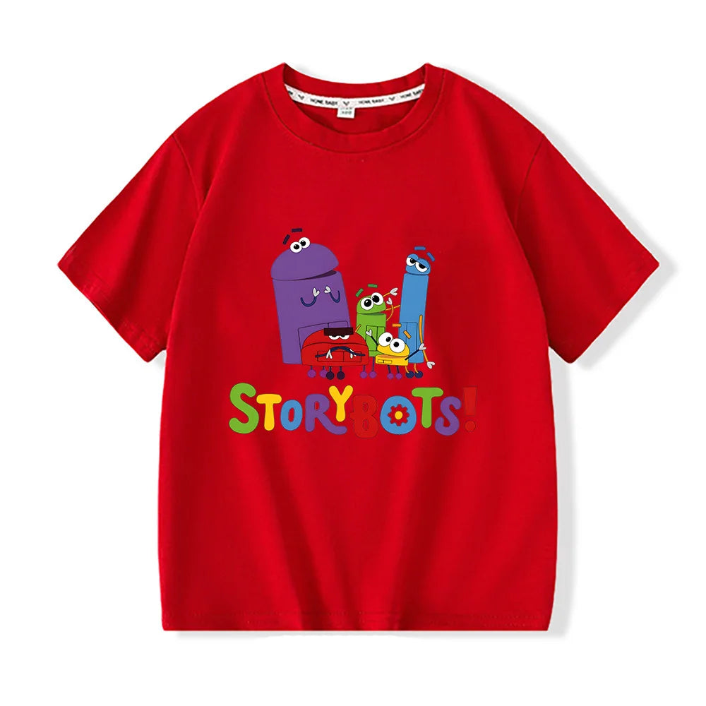 T-Shirt for Boys Funny Animation Storybots Cartoon Print Kids Tshirt Fashion Boy Girls Children Clothes Summer Short Sleeved Top
