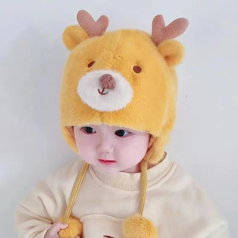 Cute Winter Warm Kids Girl Boys Baby Hats Fleece Wool Hemming Caps With Ball Solid Wool Ear Protection Hats Soft Newborn Bonnet