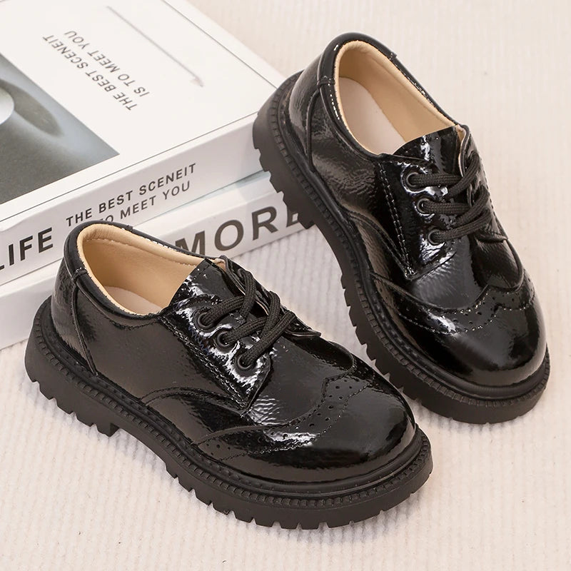 Boys Formal Shoes Girls Leather Shoes Black for School Party Wedding Lace-up Kids Oxfords Classic Fashion Soft 26-35 Breathable