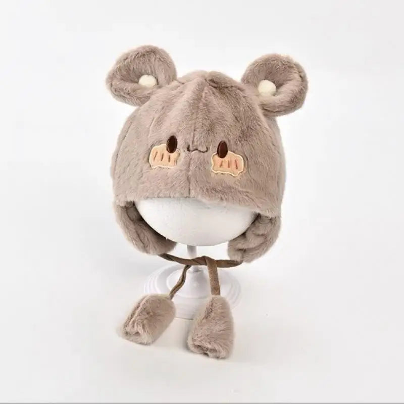 Cute Winter Warm Kids Girl Boys Baby Hats Fleece Wool Hemming Caps With Ball Solid Wool Ear Protection Hats Soft Newborn Bonnet