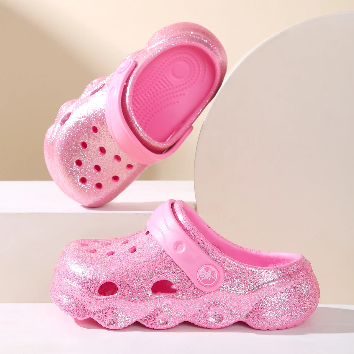 Girls Classic Casual Glitter Clogs, Slip-On Beach Slippers, Non-Slip Garden Clogs Shoes for the Beach 1214