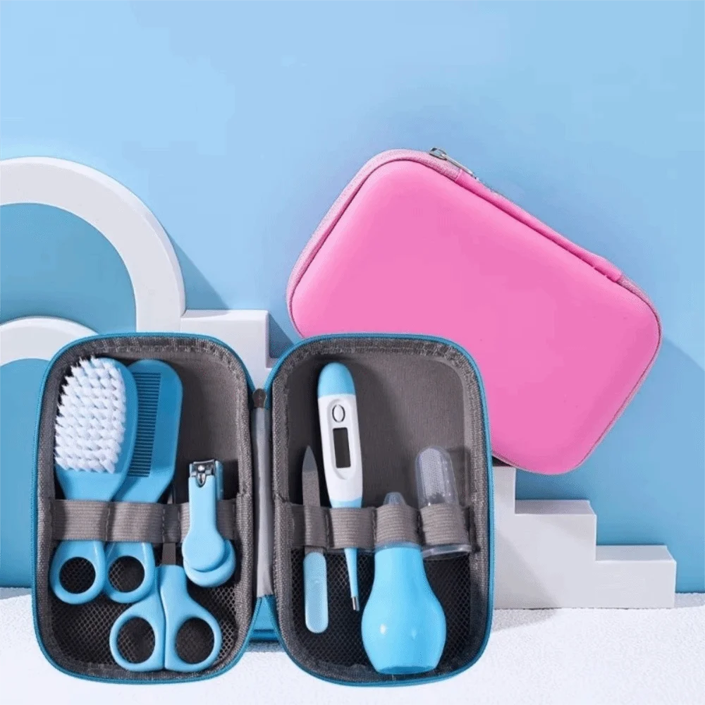 8pcs EVA Bag Baby Health Care Kit Soft Bristle Brush Material Safety Child Care Cleaning Set Nail Clippers Comb Thermometer