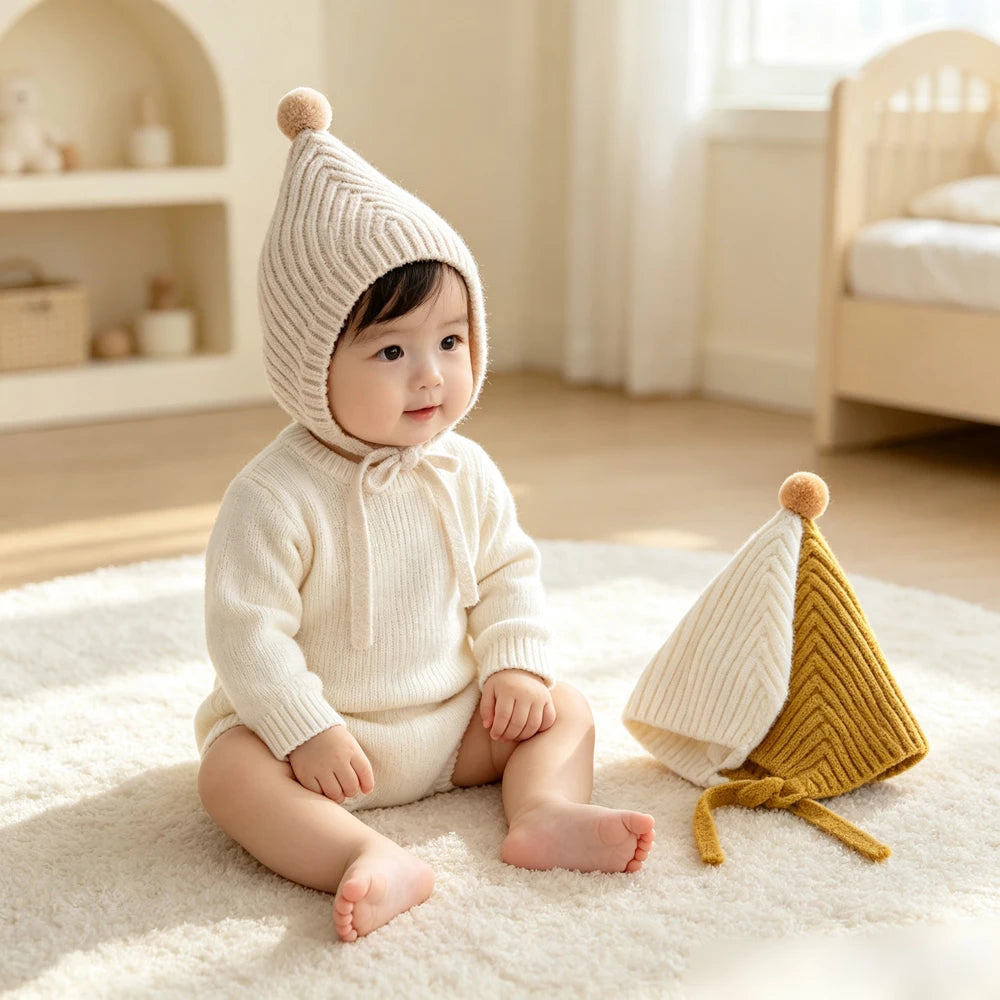 Baby Winter Hat 44-48cm 3-12 Months New Knitted Windproof Girls Hats Warm Windproof Earflap Boys Cap Toddler Infant Kids Beanie