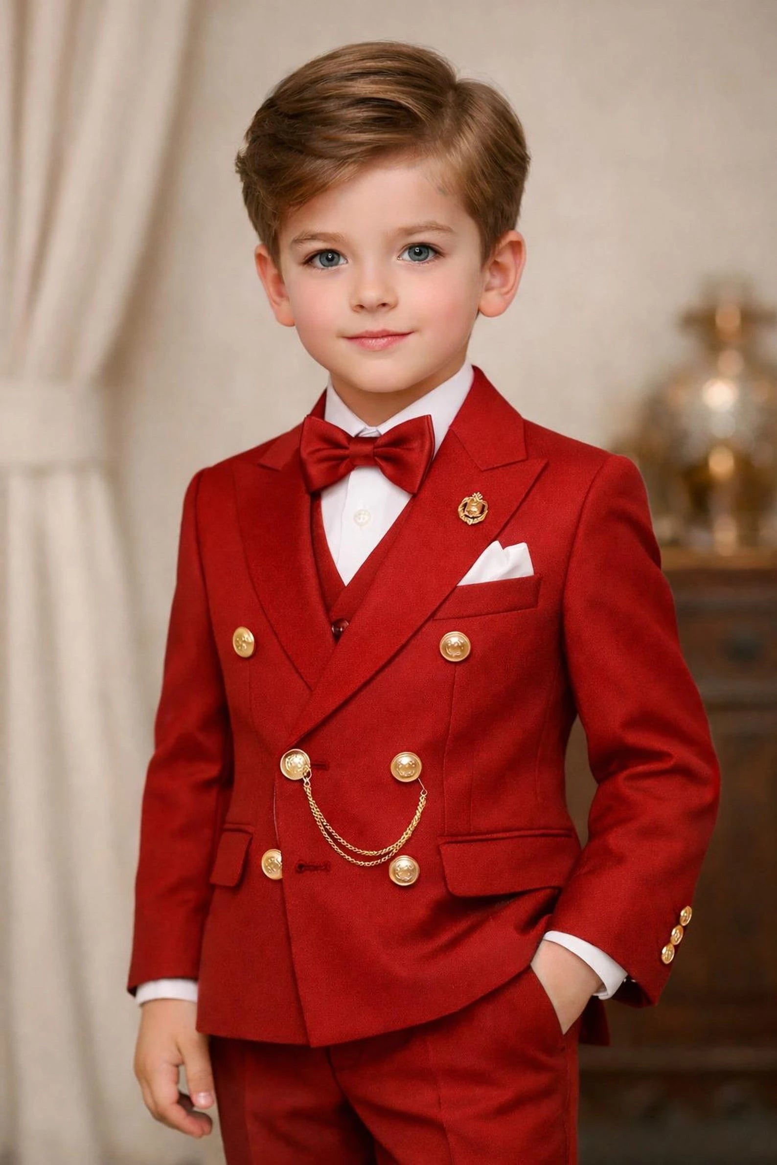 Boys Double Breasted Suit 2 Pieces Wedding Tuxedo Ring Bearer Outfit for Birthday Party Kids Set Custom Made Boy Blazer Pants
