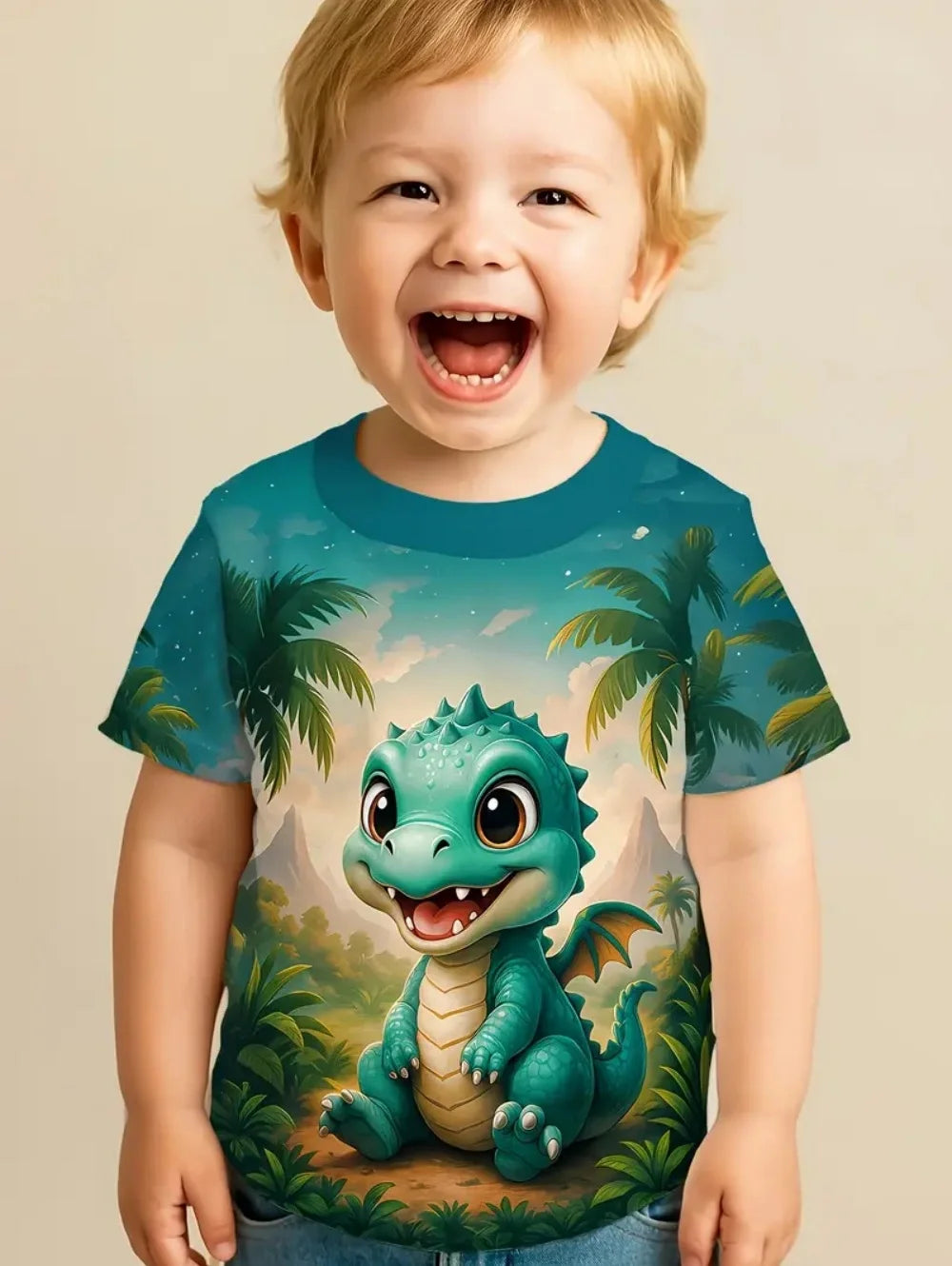 Boys Kids Clothes 3D Print Cartoon Dinosaur Graphic T Shirts Fashions Summer Streetwear O-Neck Short Sleeves T-Shirts for Boys