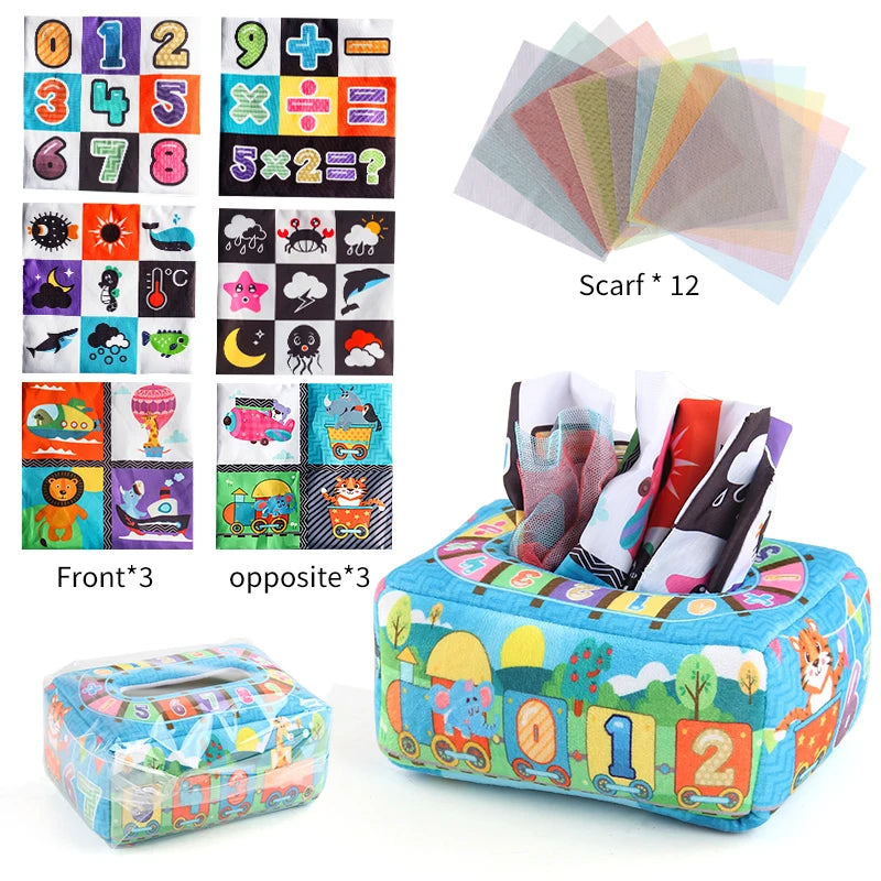 Baby Tissue Box Montessori Educational Toys Colorful Soft Sensory Toy For Toddler Finger Exercise Pumping Silk Scarf Gifts 0-18M