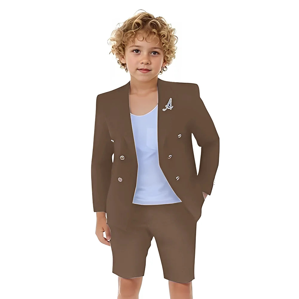 Boys Shorts Suit for Summer 2 Piece Slim Fit Double Breasted Beach Wedding Tuxedo Kids Formal Suit Outfit