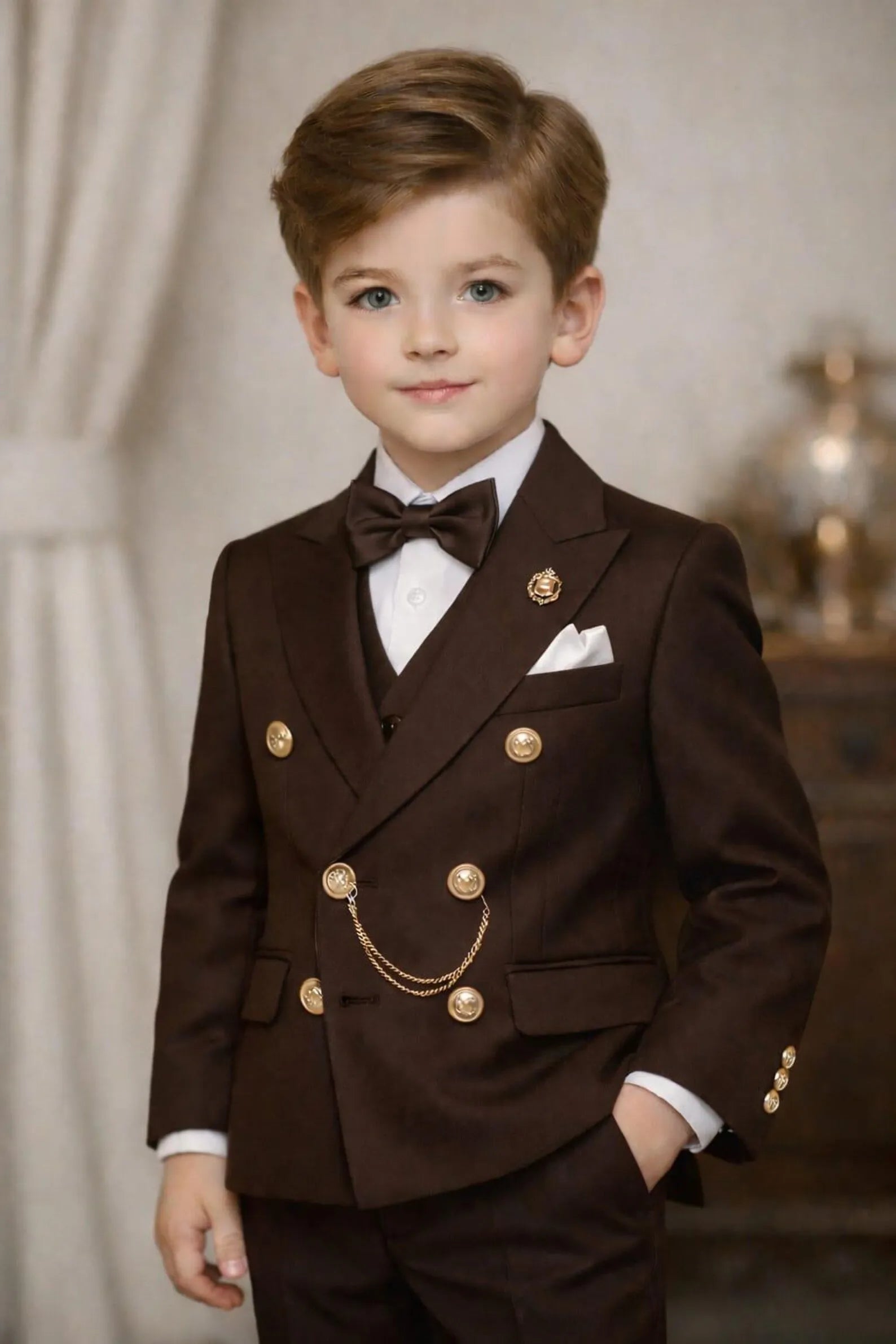 Boys Double Breasted Suit 2 Pieces Wedding Tuxedo Ring Bearer Outfit for Birthday Party Kids Set Custom Made Boy Blazer Pants