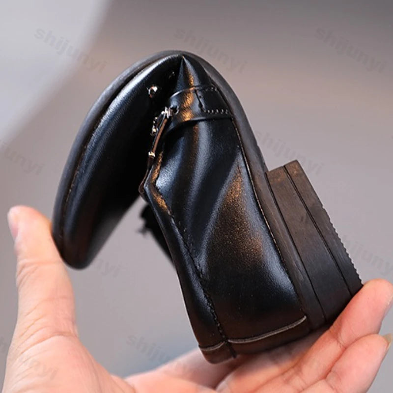 Children Boys Leather Shoes 2026 New Retro Fashion Non-slip Pointed Toe Dress Shoes British Style Performance Kids Oxford Shoes