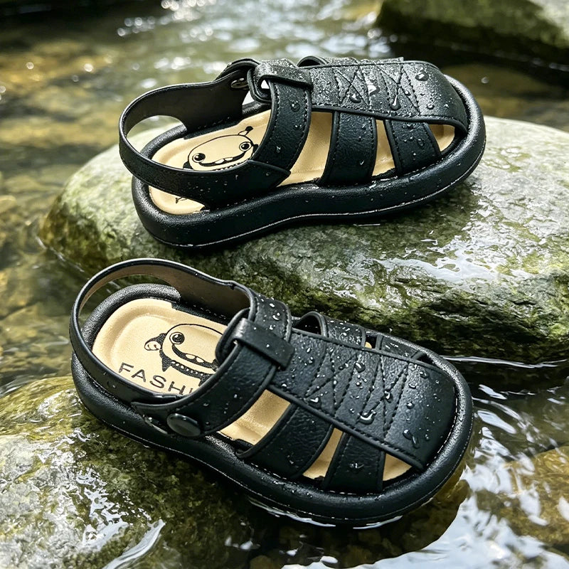 Boys Classic Roman Closed Toe Sandals Soft Non Slip Sole Breathable Summer Kids Casual Beach Daily Walking Shoes
