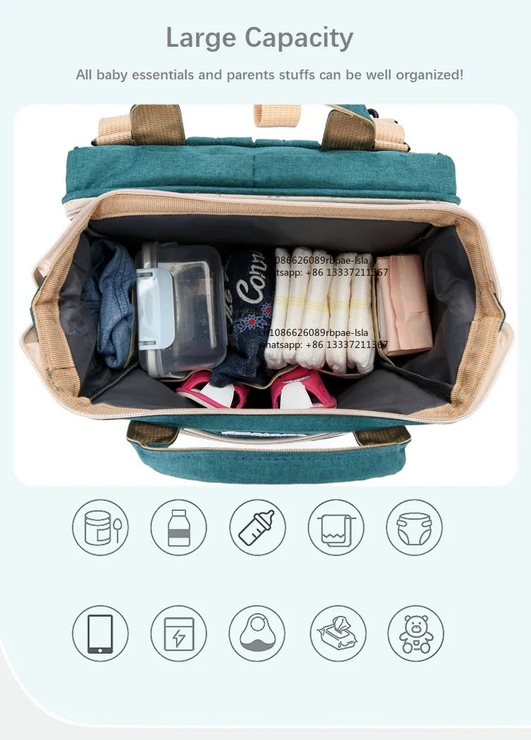 Factory Wholesale OEM ODM Custom Mummy Bag With Bed Cradle Baby Backpack Diaper Bag With Changing Station Mother Baby Care Bag