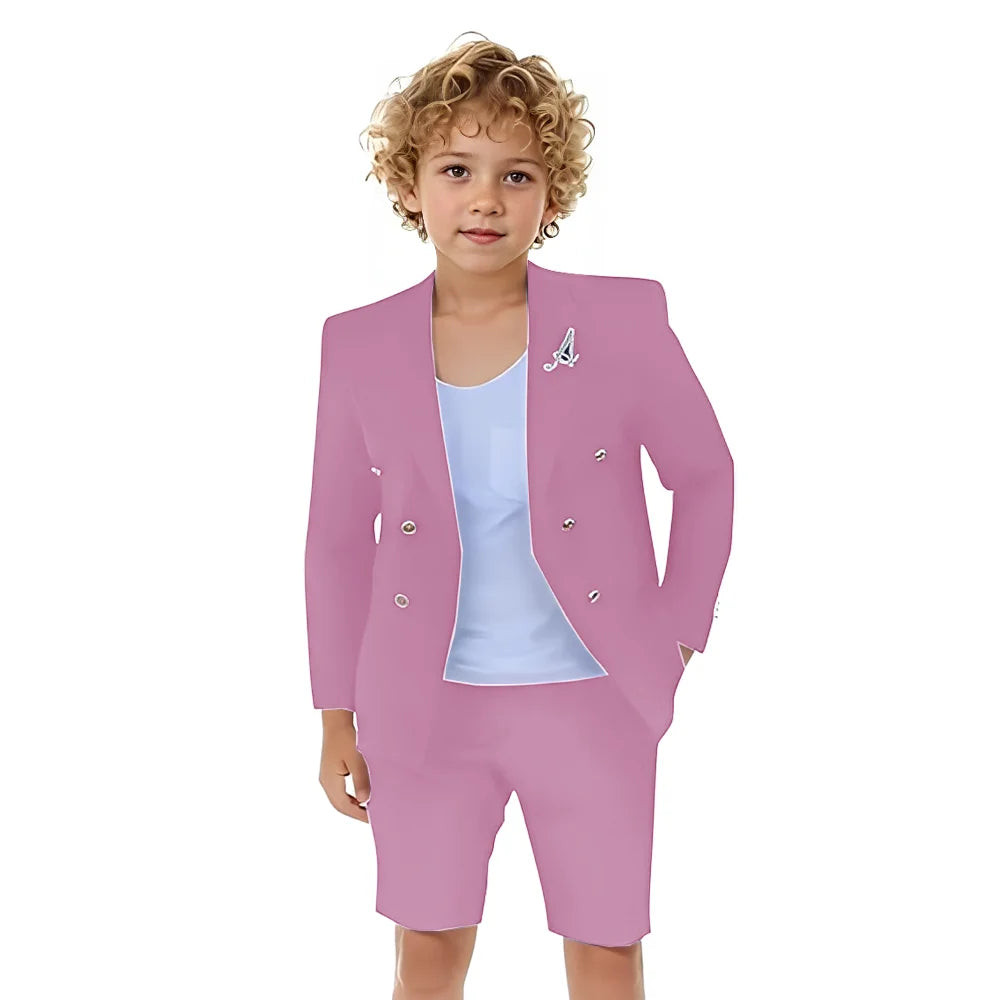 Boys Shorts Suit for Summer 2 Piece Slim Fit Double Breasted Beach Wedding Tuxedo Kids Formal Suit Outfit