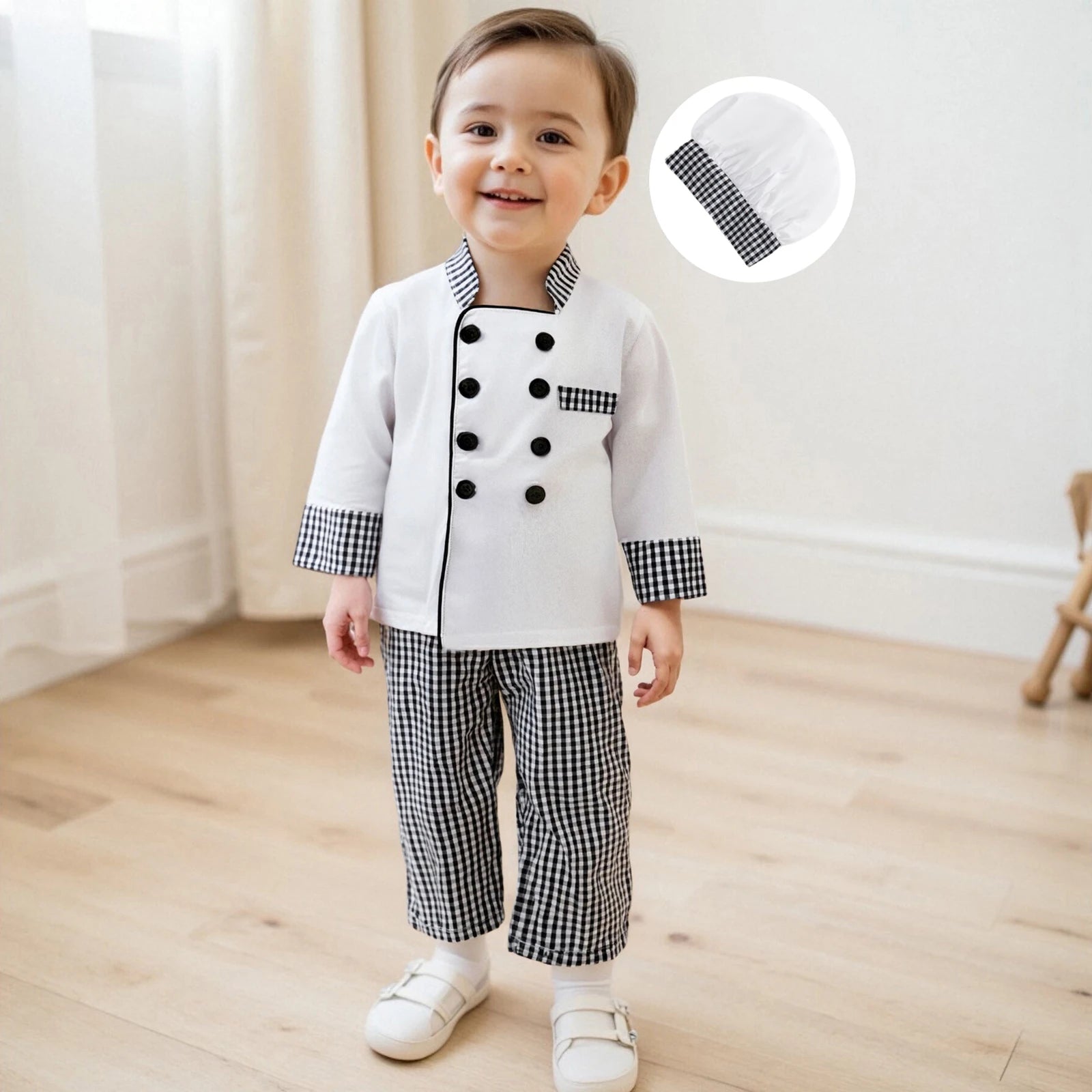 Boys Chef Costume Classic Baker Costume with Hat Set Halloween Role Play Outfits for Kids