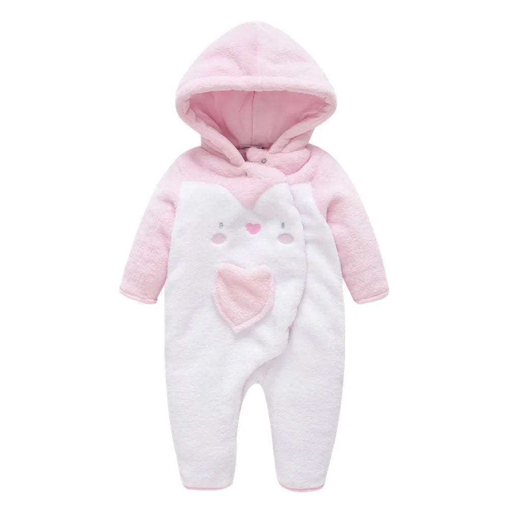 Winter Baby Girls Rompers Long Sleeve Hooded Design Premature Cotton Thicken Cartoon Clothes