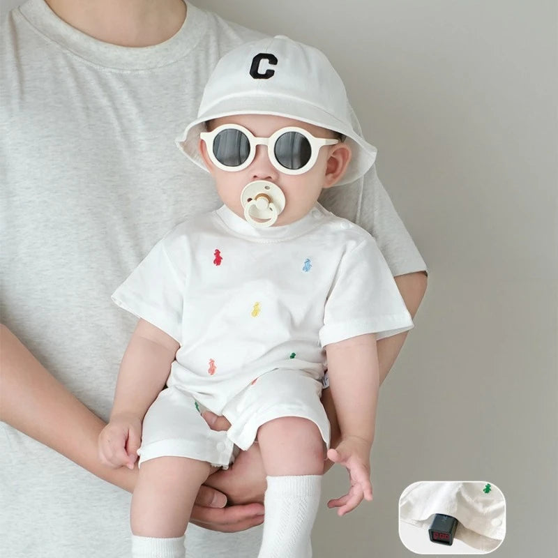 New Summer Clothing Short-sleeved Open-file Baby Onesie, Male and Female Baby Thin Pajamas, Climbing Clothes