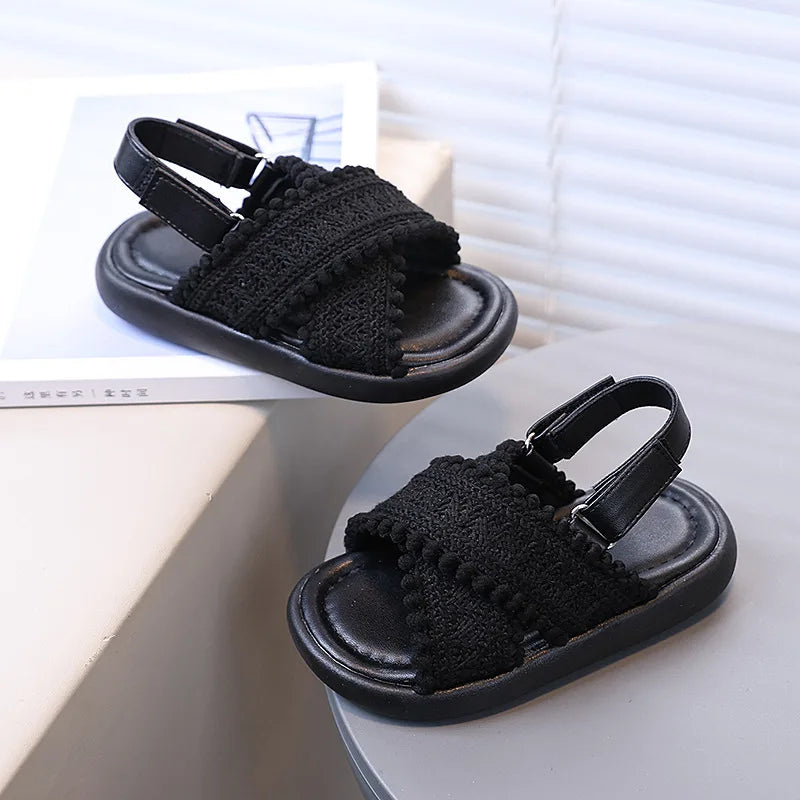 Girls Summer Beach Shoes Ethnic Style Kids Casual Sandals Soft Sole Fashion Children Retro Princess Shoes 2026 Summer New