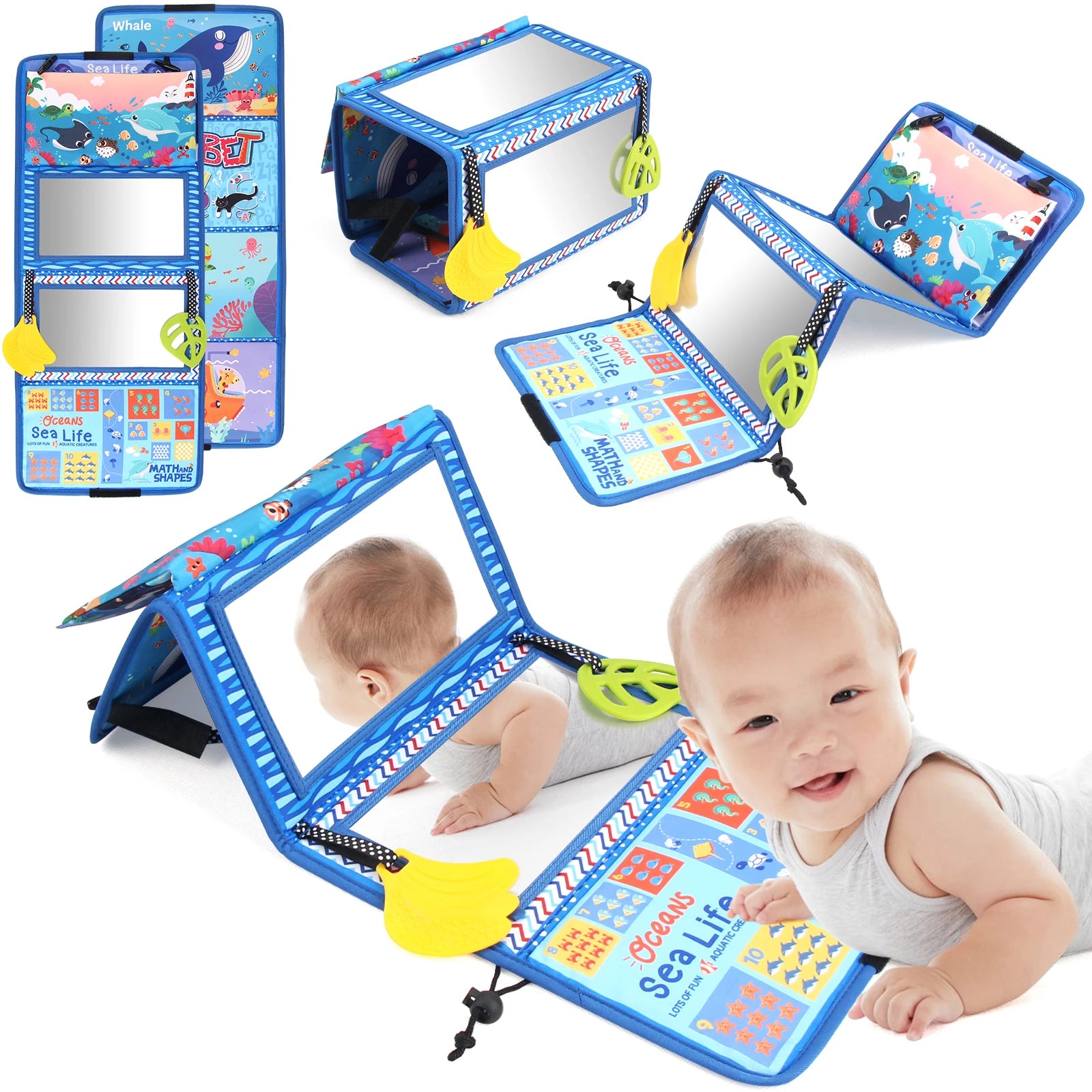 Baby Cloth Book with Distorting Mirror Soft Cartoon Parent-child Interactive Sensory Books Educational Montessori Toys for Baby