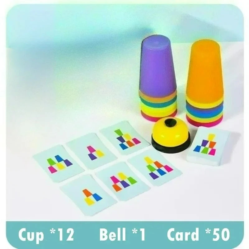 Montessori Toys Stack Cup Game With Card Educational Intellectual Enlightenment Color Cognition Logic Training Kids Children