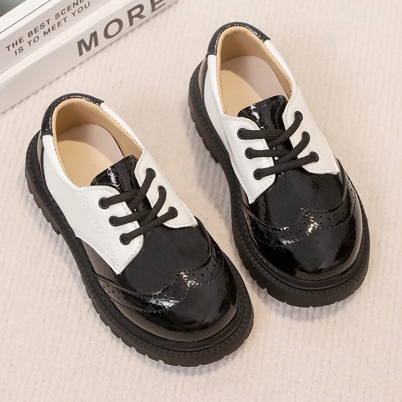 Boys Formal Shoes Girls Leather Shoes Black for School Party Wedding Lace-up Kids Oxfords Classic Fashion Soft 26-35 Breathable
