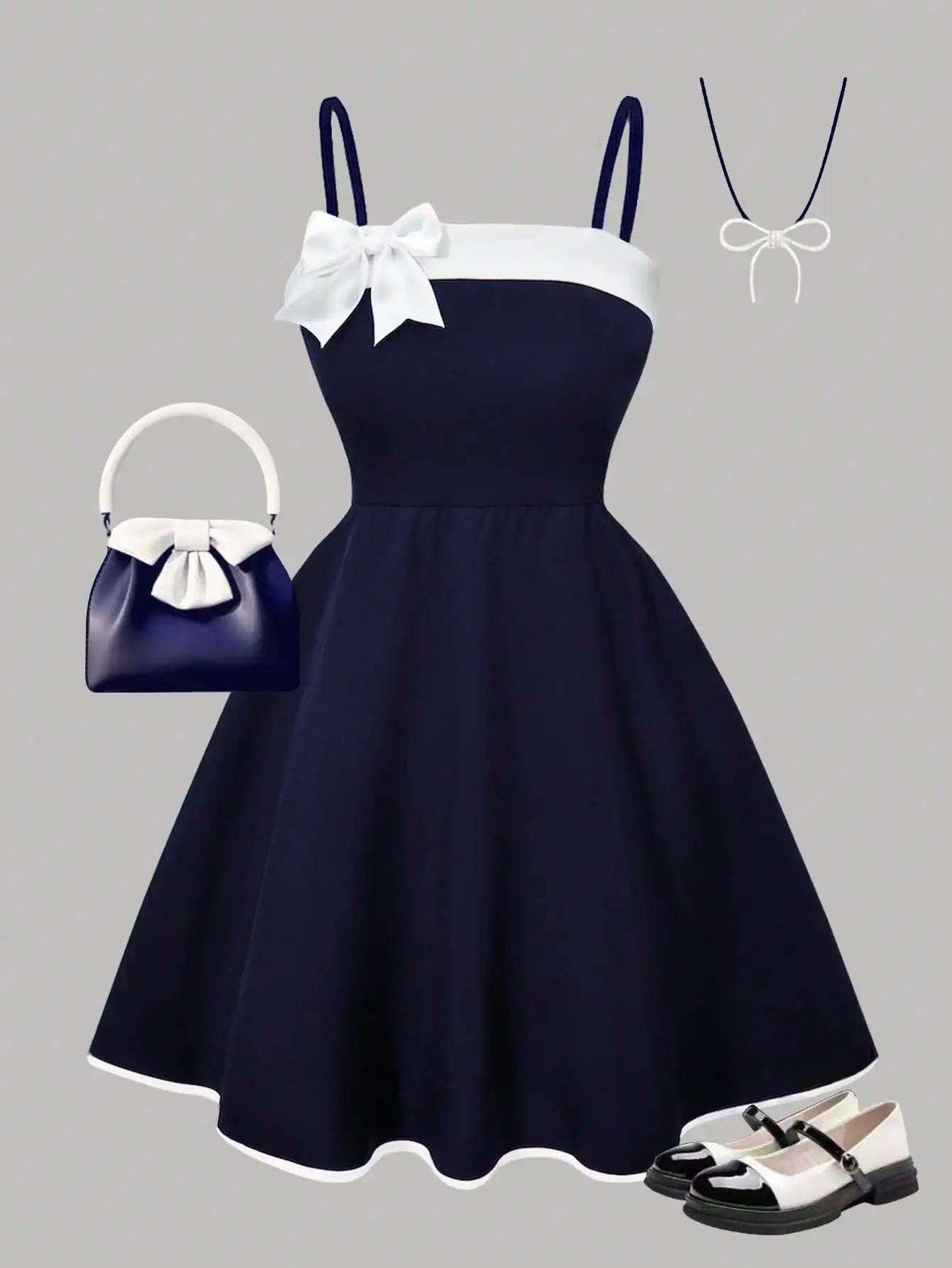 Girls' dress summer outfit; children's summer bow dress; girls' medium and large dress for parties, outdoors, travel