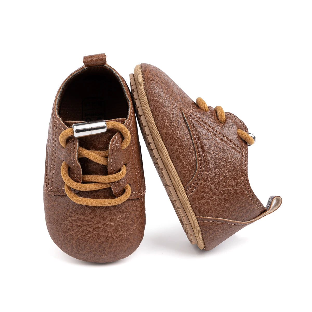 Boys Girls Shoes Retro Leather Casual Sneakers Lace Up Wear-resistant Rubber Soft Anti-slip Sole Toddler First Walkers 2-colors
